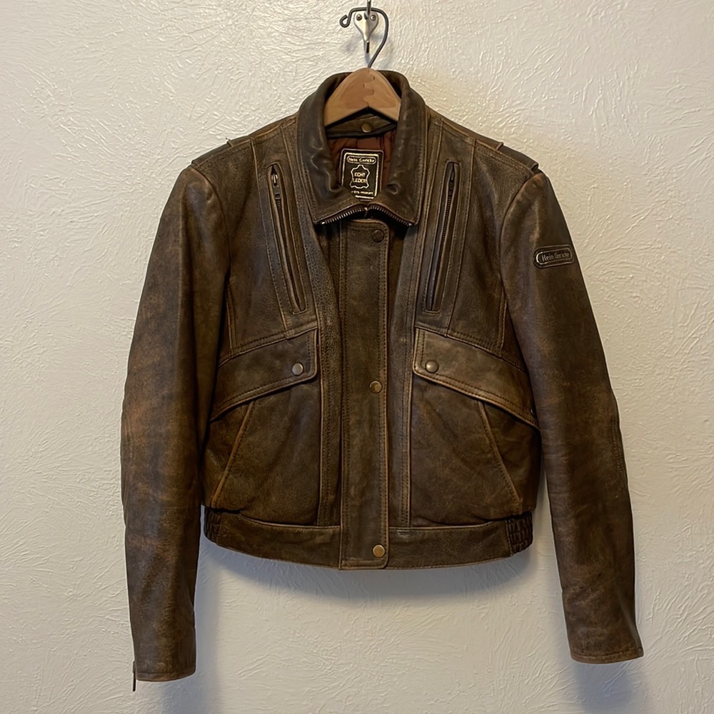 Vintage Hein Gericke Motorcycle Brown Leather Jacket Coat